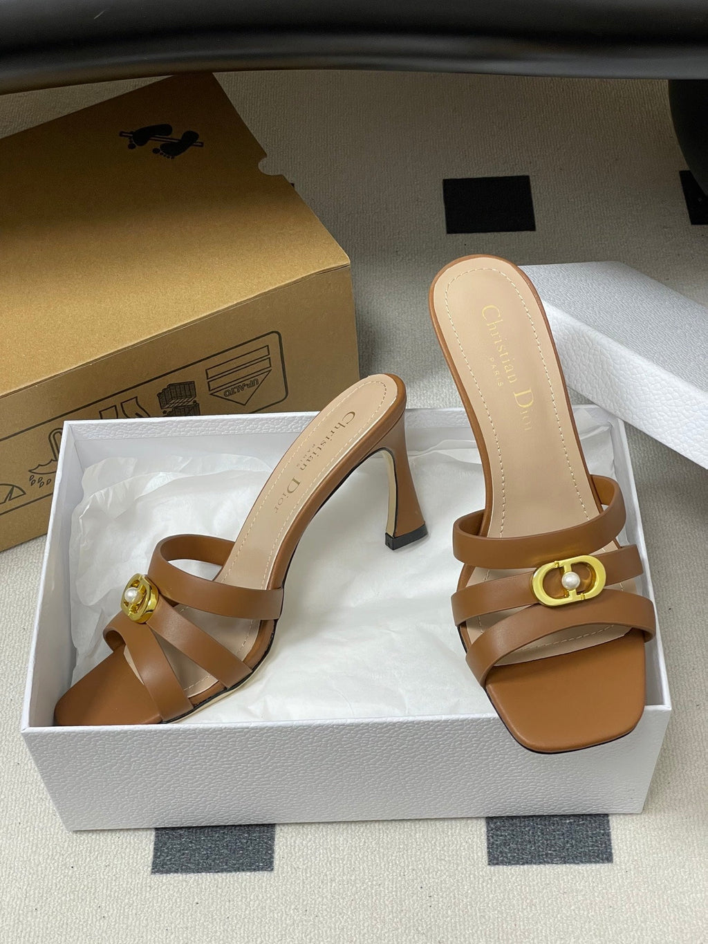 DIOR 26S HIGH HEEL SANDALS 80 MM IN BROWN CALFSKIN