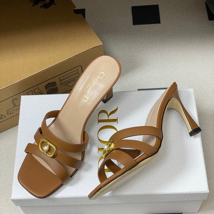 DIOR 26S HIGH HEEL SANDALS 80 MM IN BROWN CALFSKIN