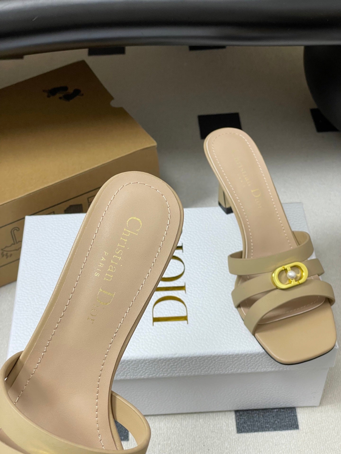 DIOR 26S HIGH HEEL SANDALS 80 MM IN WARM BEIGE BROWN CALFSKIN