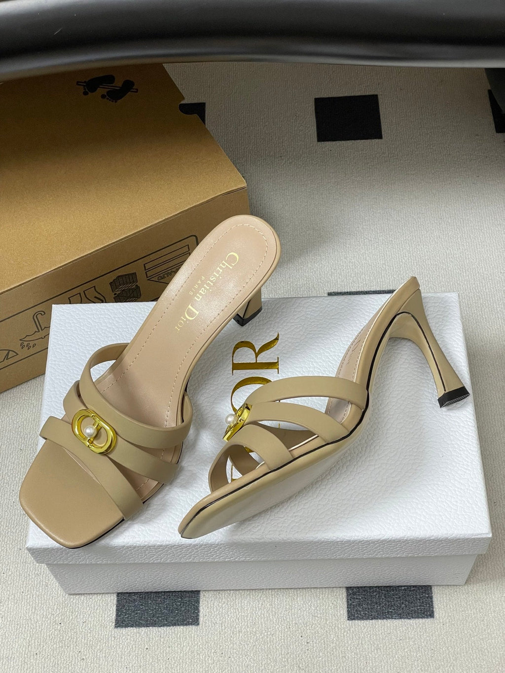 DIOR 26S HIGH HEEL SANDALS 80 MM IN WARM BEIGE BROWN CALFSKIN