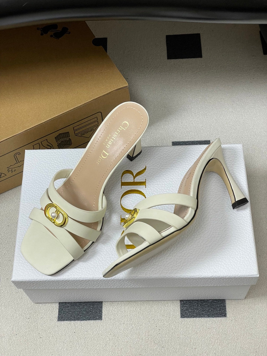 DIOR 26S HIGH HEEL SANDALS 80 MM IN WHITE CALFSKIN