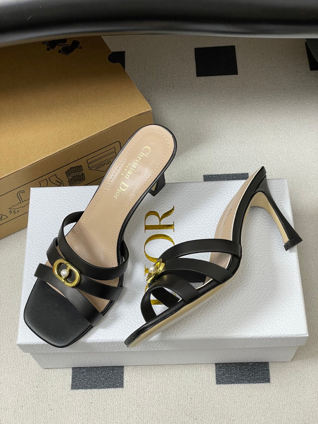 DIOR 26S HIGH HEEL SANDALS 80 MM IN BLACK CALFSKIN