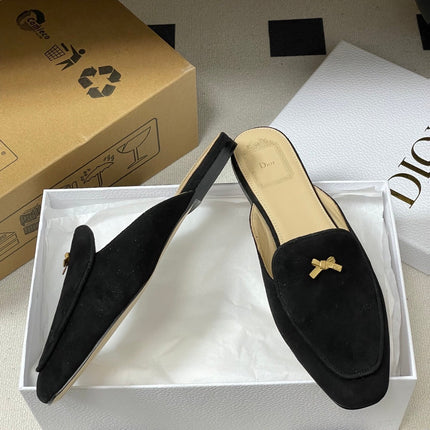 DIOR 26S MULES IN BLACK SUEDE WITH BOW