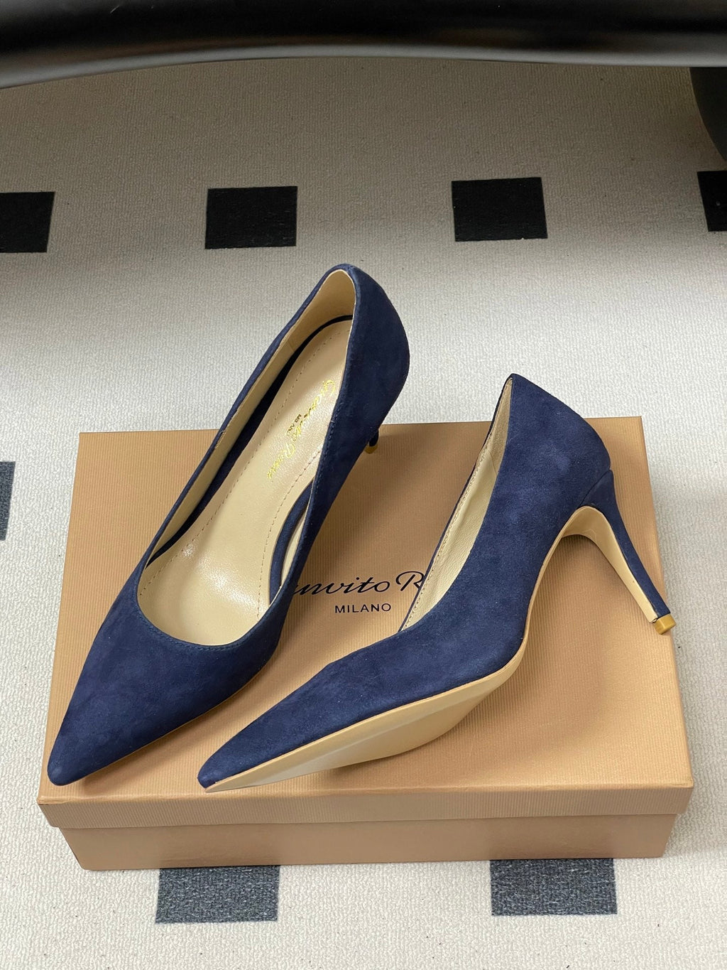 GIANVITO ROSSI 26S HIGH HEELS 85 MM IN NAVY BLUE SUEDE