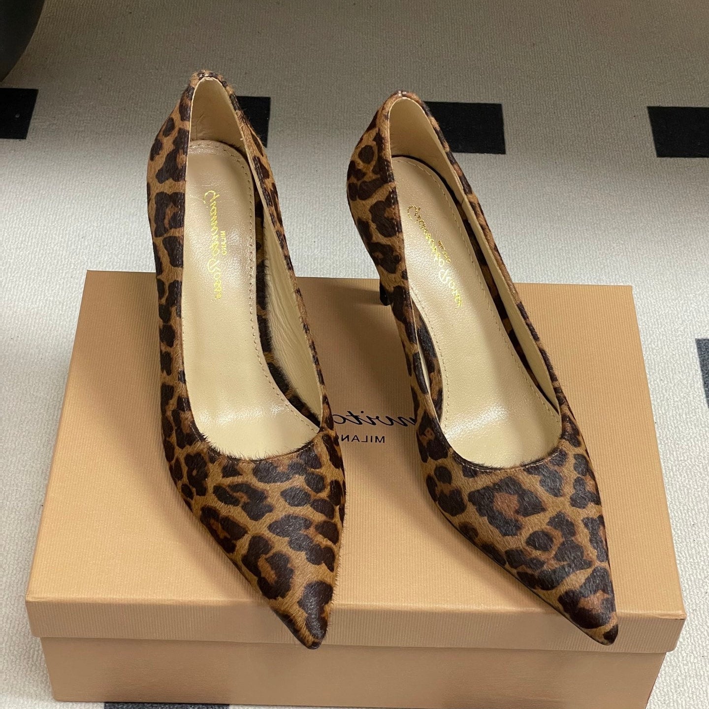 GIANVITO ROSSI 26S HIGH HEELS 85 MM IN LEOPARD PRINT PONY HAIR