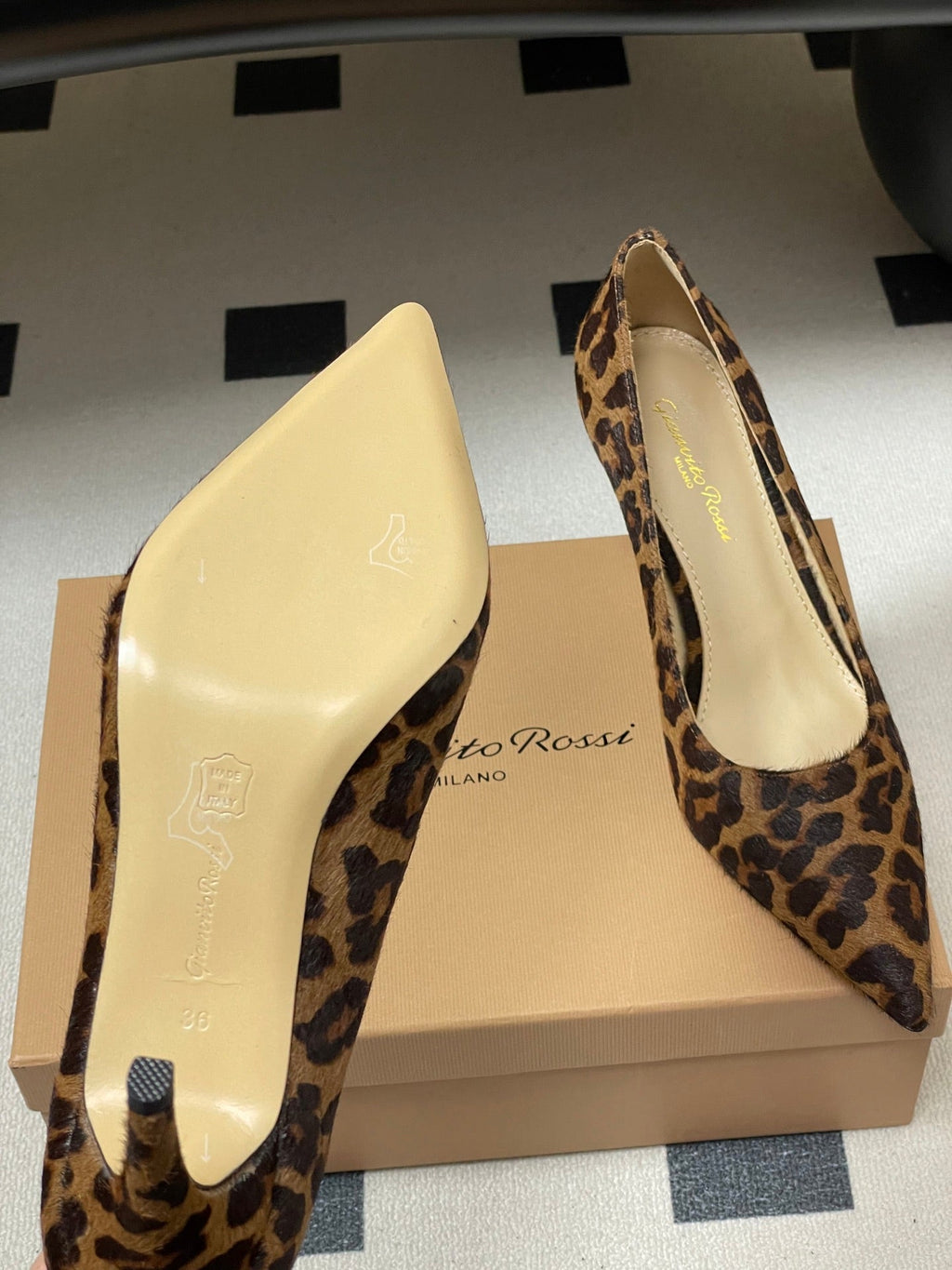 GIANVITO ROSSI 26S HIGH HEELS 85 MM IN LEOPARD PRINT PONY HAIR