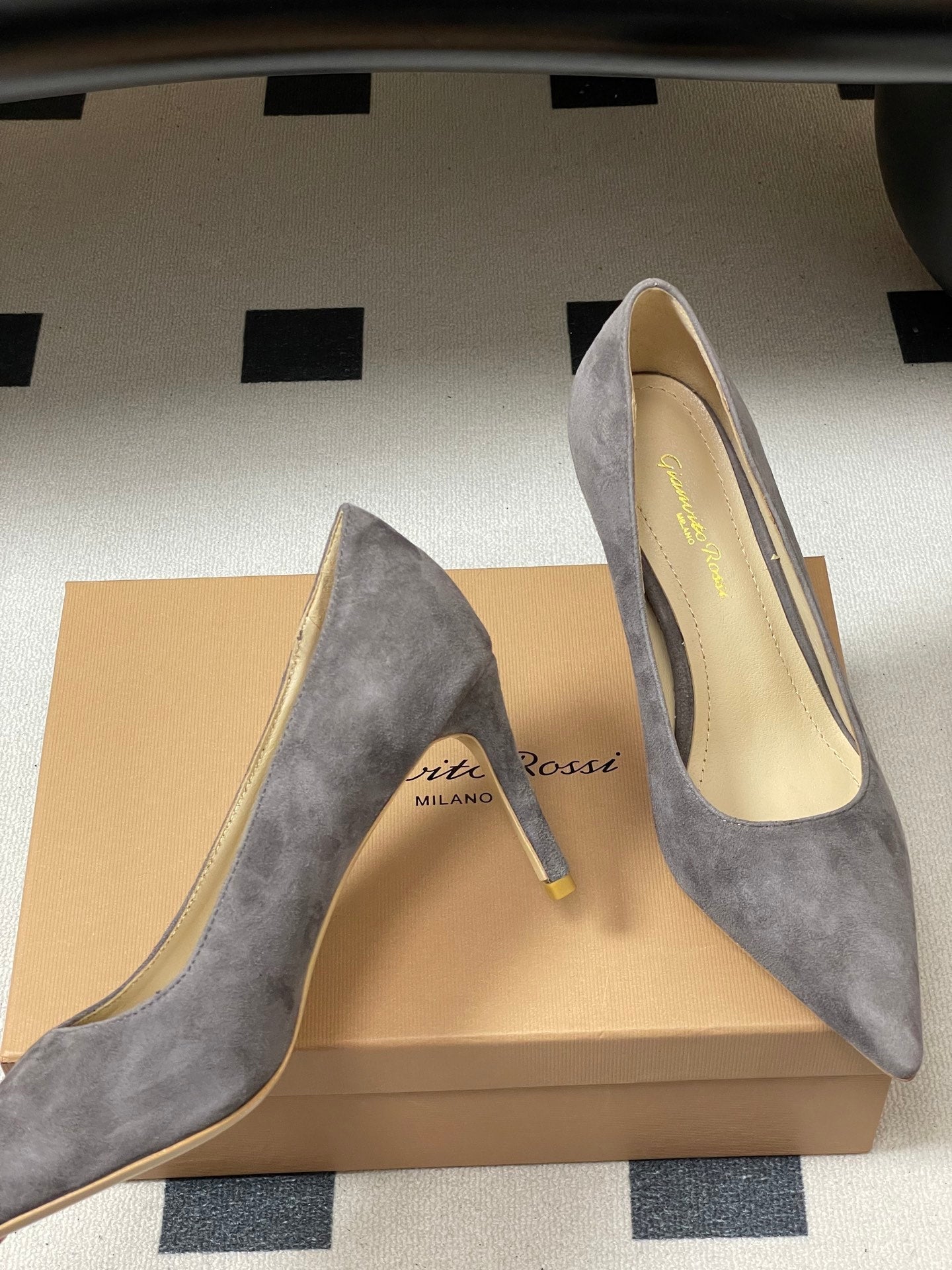 GIANVITO ROSSI 26S HIGH HEELS 85 MM IN DARK GREY SUEDE