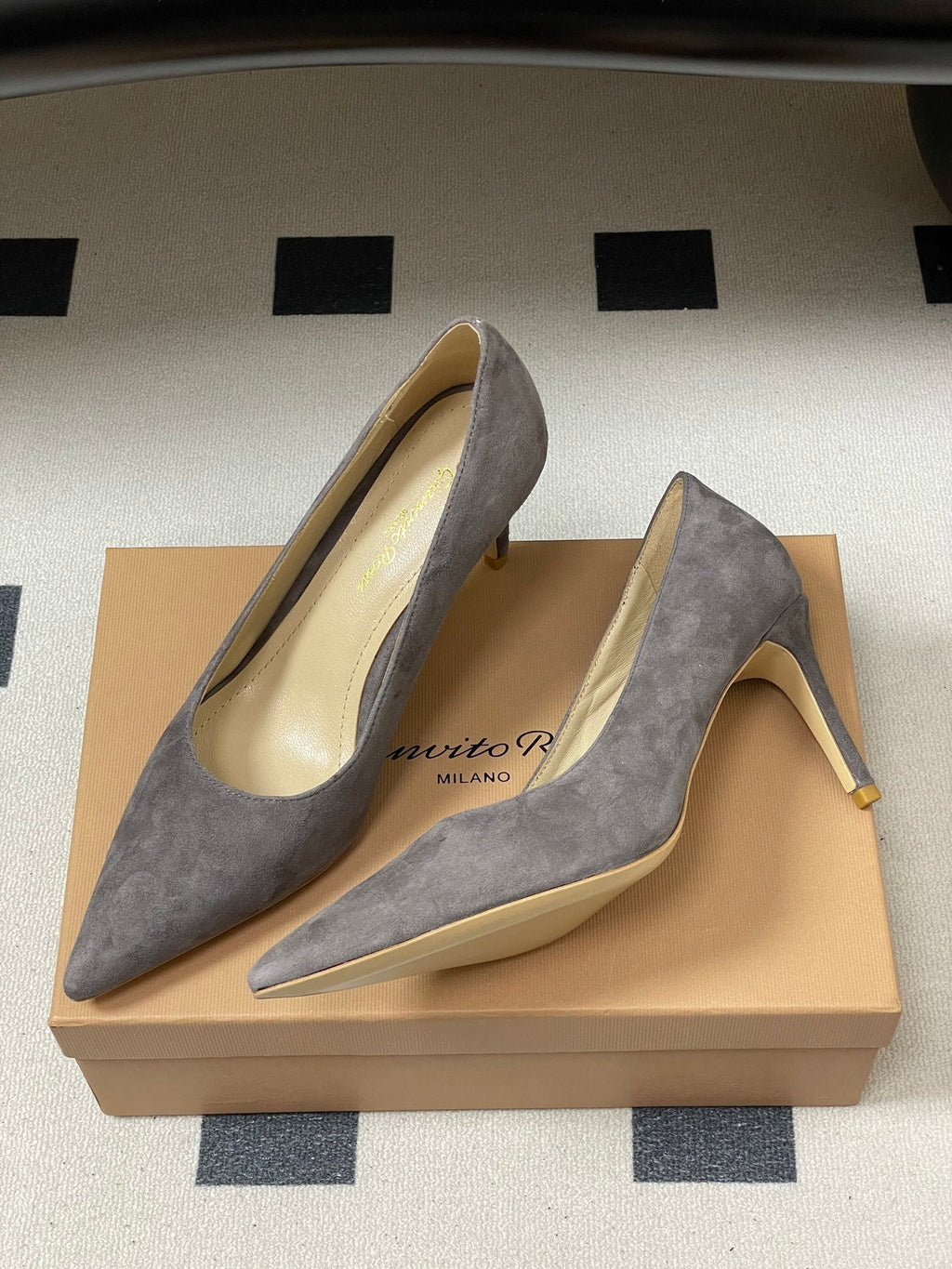 GIANVITO ROSSI 26S HIGH HEELS 85 MM IN DARK GREY SUEDE