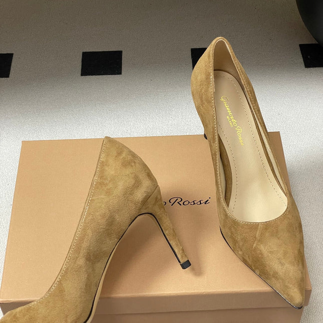 GIANVITO ROSSI 26S HIGH HEELS 85 MM IN LIGHT BROWN SUEDE