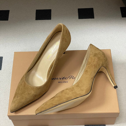 GIANVITO ROSSI 26S HIGH HEELS 85 MM IN LIGHT BROWN SUEDE