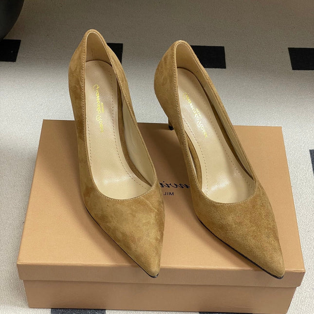 GIANVITO ROSSI 26S HIGH HEELS 85 MM IN LIGHT BROWN SUEDE