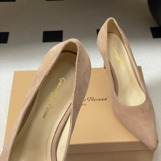 GIANVITO ROSSI 26S HIGH HEELS 85 MM IN NUDE SUEDE