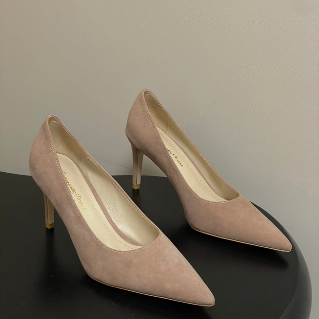 GIANVITO ROSSI 26S HIGH HEELS 85 MM IN NUDE SUEDE