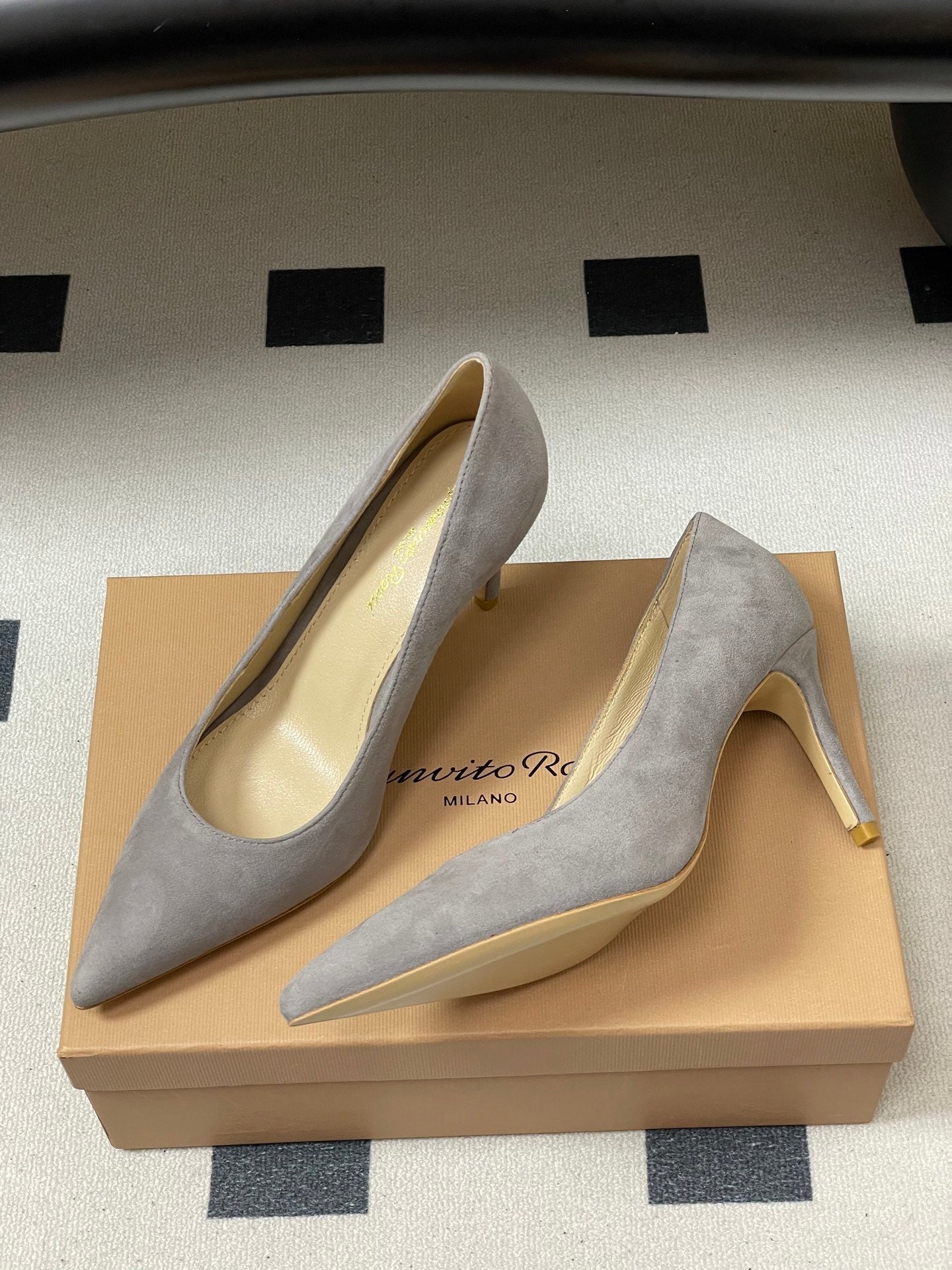 GIANVITO ROSSI 26S HIGH HEELS 85 MM IN GREY SUEDE