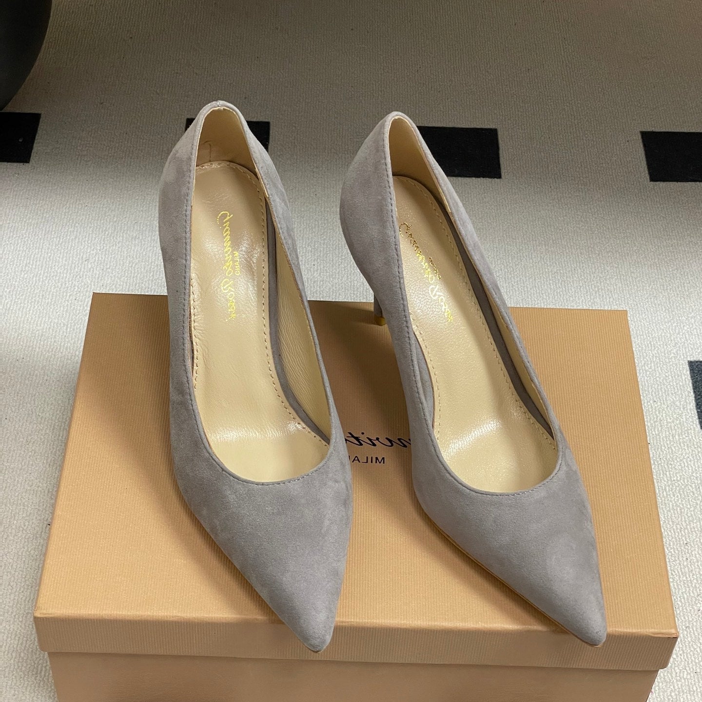 GIANVITO ROSSI 26S HIGH HEELS 85 MM IN GREY SUEDE