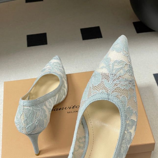 GIANVITO ROSSI 26S HIGH HEELS 85 MM IN LIGHT BLUE LACE