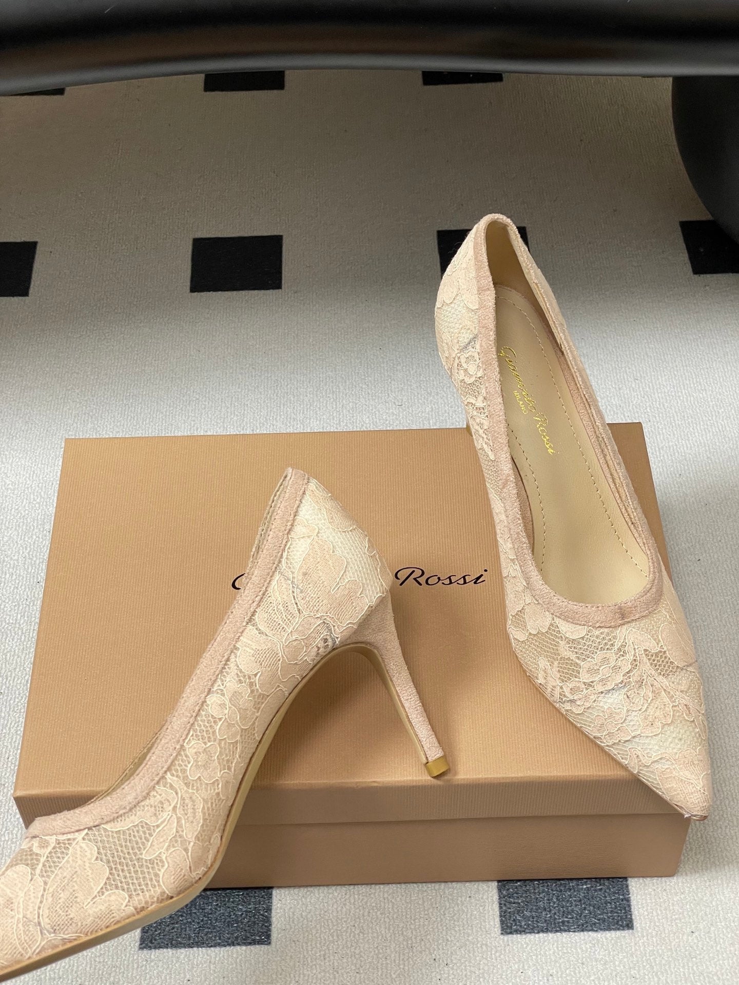 GIANVITO ROSSI 26S HIGH HEELS 85 MM IN NUDE LACE