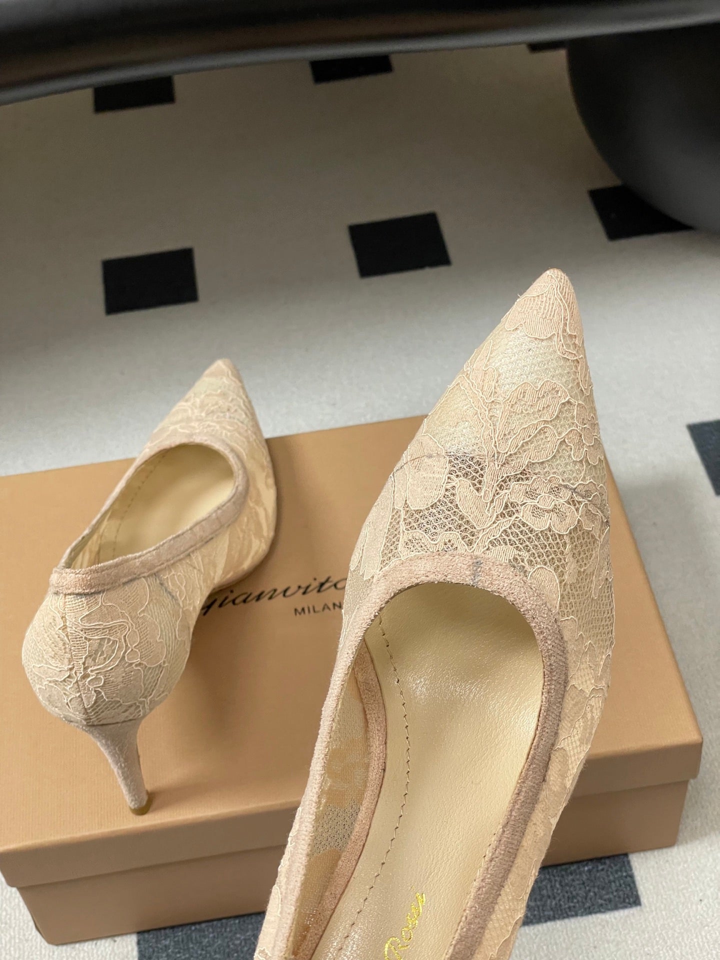 GIANVITO ROSSI 26S HIGH HEELS 85 MM IN NUDE LACE