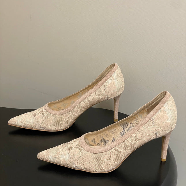 GIANVITO ROSSI 26S HIGH HEELS 85 MM IN NUDE LACE