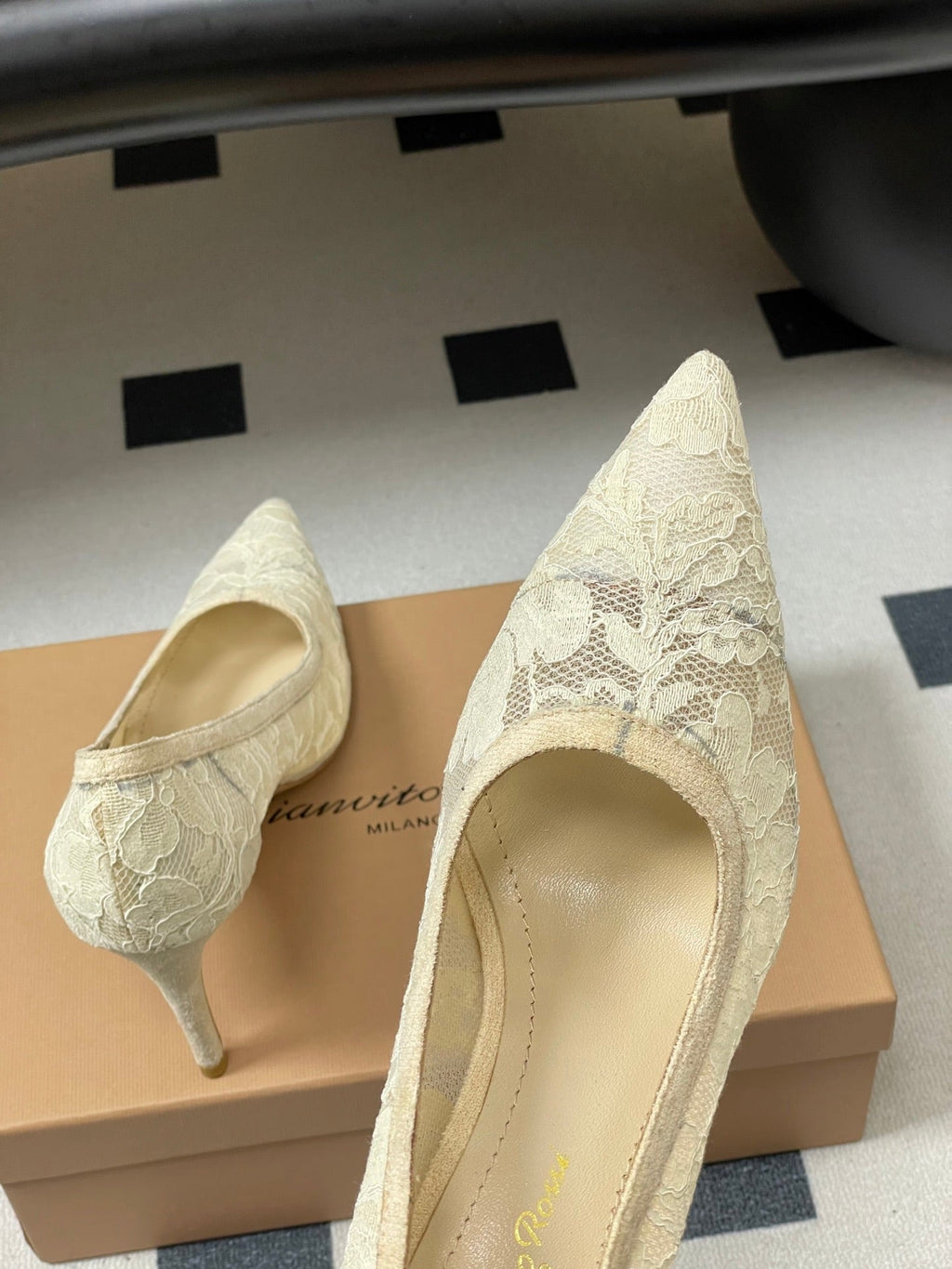 GIANVITO ROSSI 26S HIGH HEELS 85 MM IN CREAM WHITE LACE