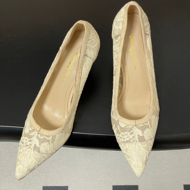 GIANVITO ROSSI 26S HIGH HEELS 85 MM IN CREAM WHITE LACE