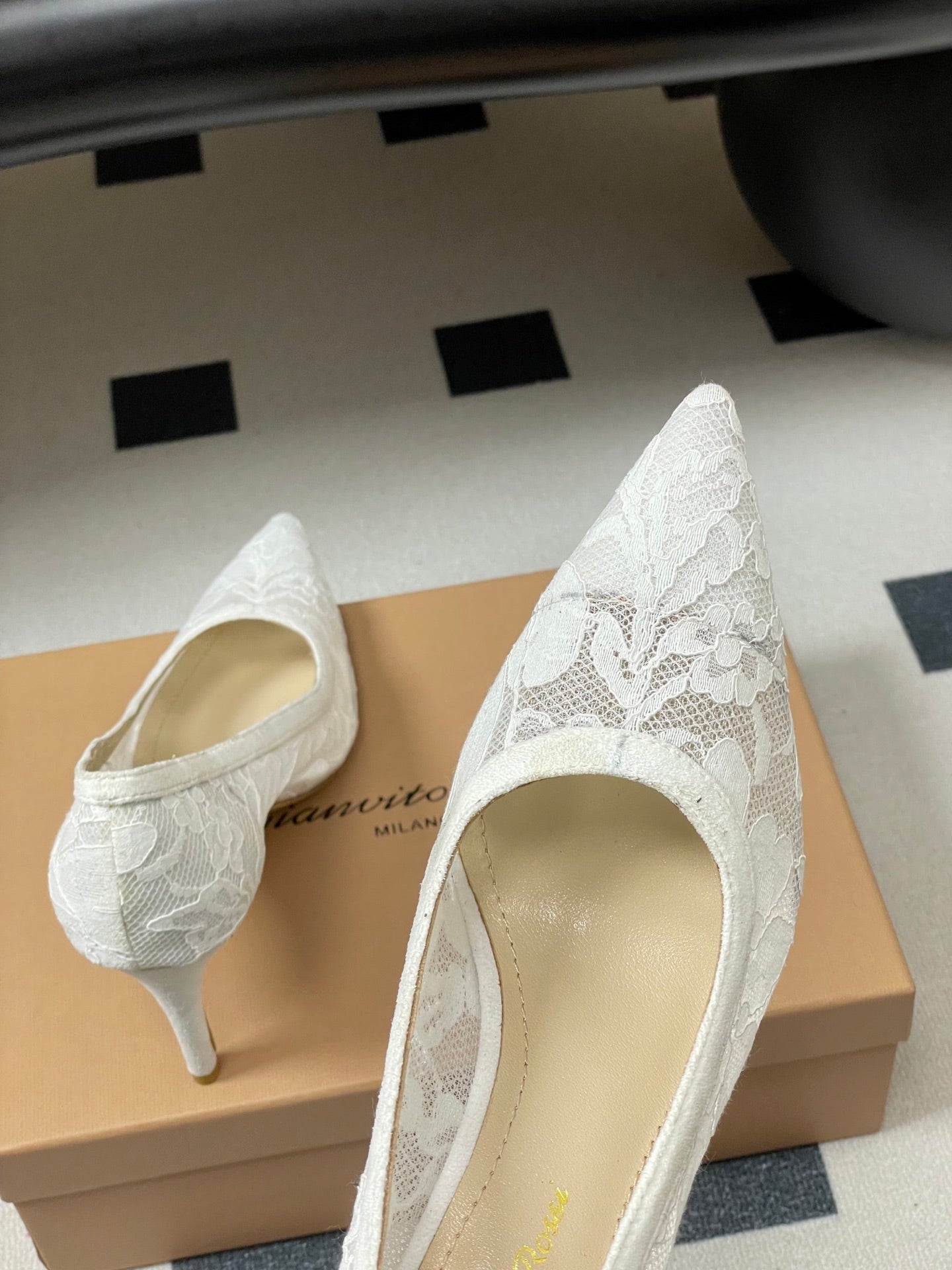 GIANVITO ROSSI 26S HIGH HEELS 85 MM IN WHITE LACE