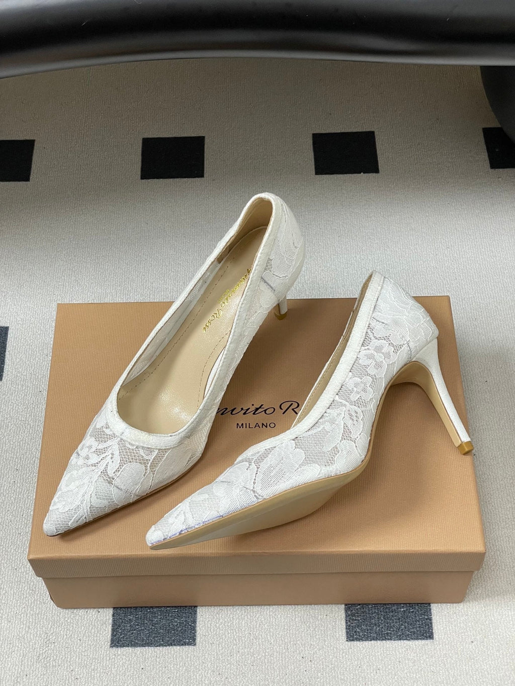 GIANVITO ROSSI 26S HIGH HEELS 85 MM IN WHITE LACE
