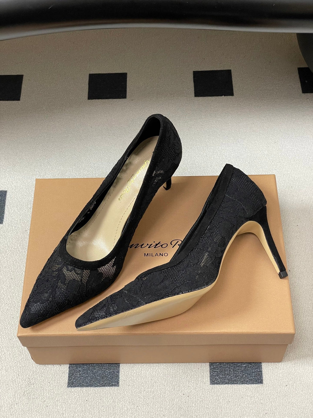 GIANVITO ROSSI 26S HIGH HEELS 85 MM IN BLACK LACE