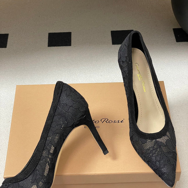 GIANVITO ROSSI 26S HIGH HEELS 85 MM IN BLACK LACE