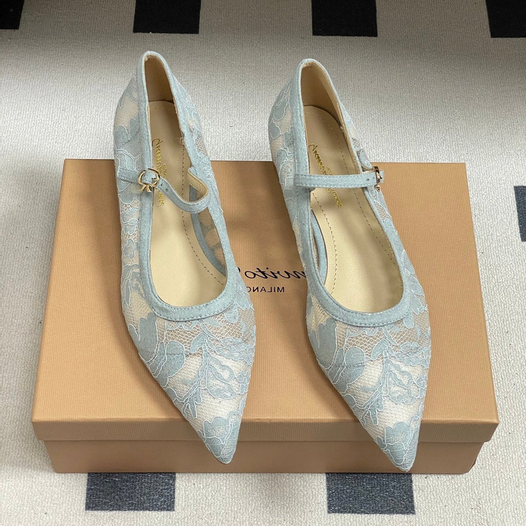 GIANVITO ROSSI 26S MARY JANE IN LIGHT BLUE LACE