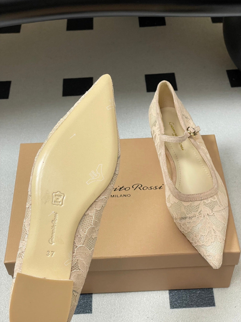 GIANVITO ROSSI 26S MARY JANE IN NUDE LACE