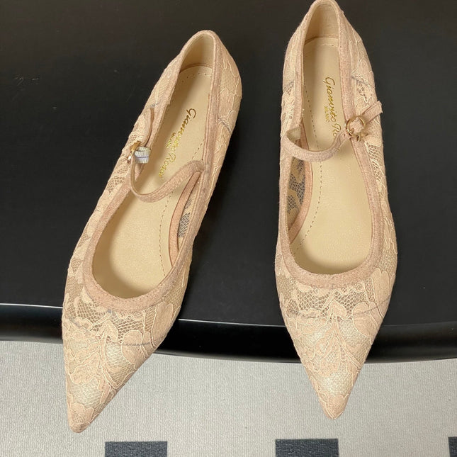 GIANVITO ROSSI 26S MARY JANE IN NUDE LACE