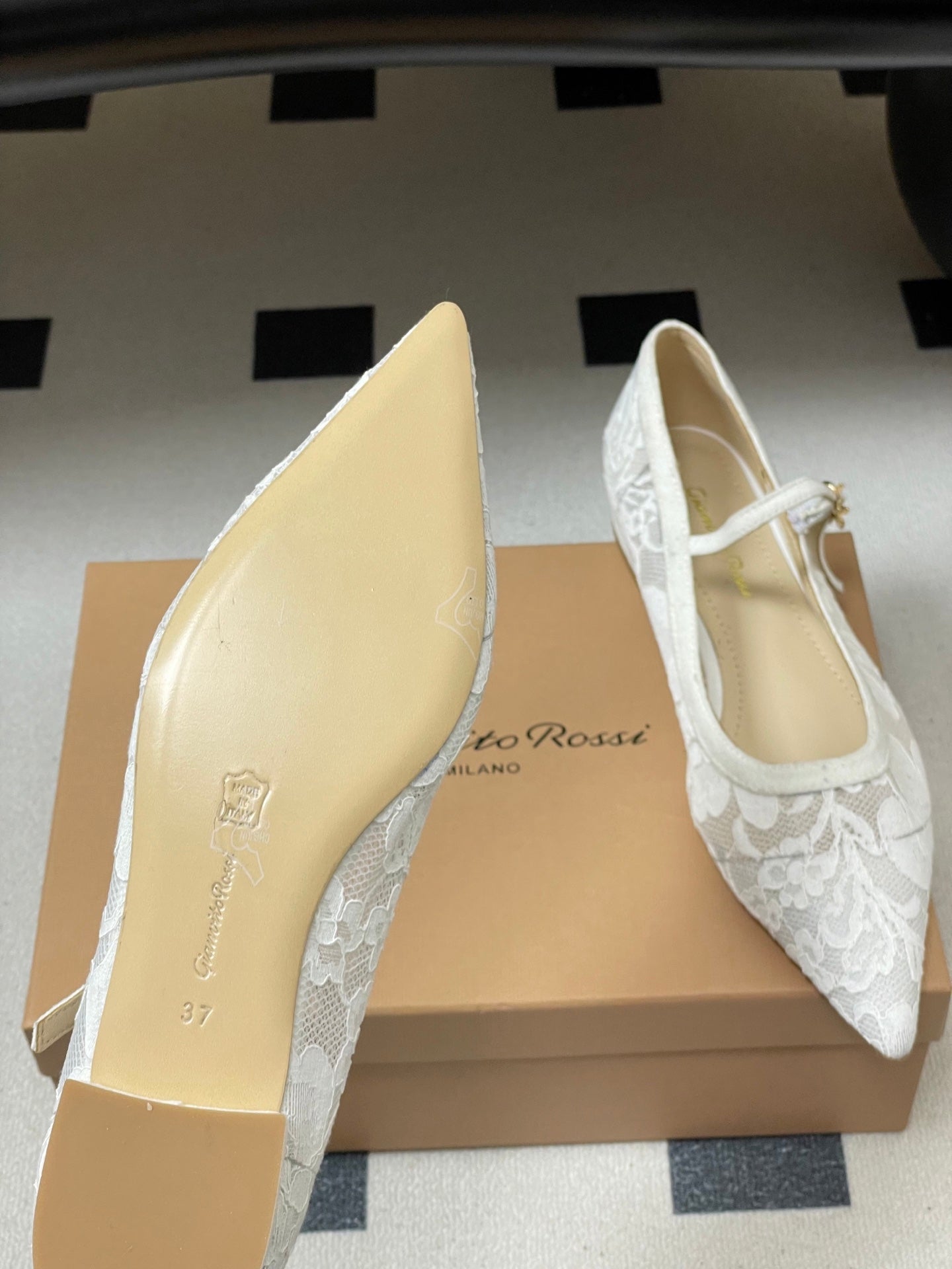 GIANVITO ROSSI 26S MARY JANE IN WHITE LACE