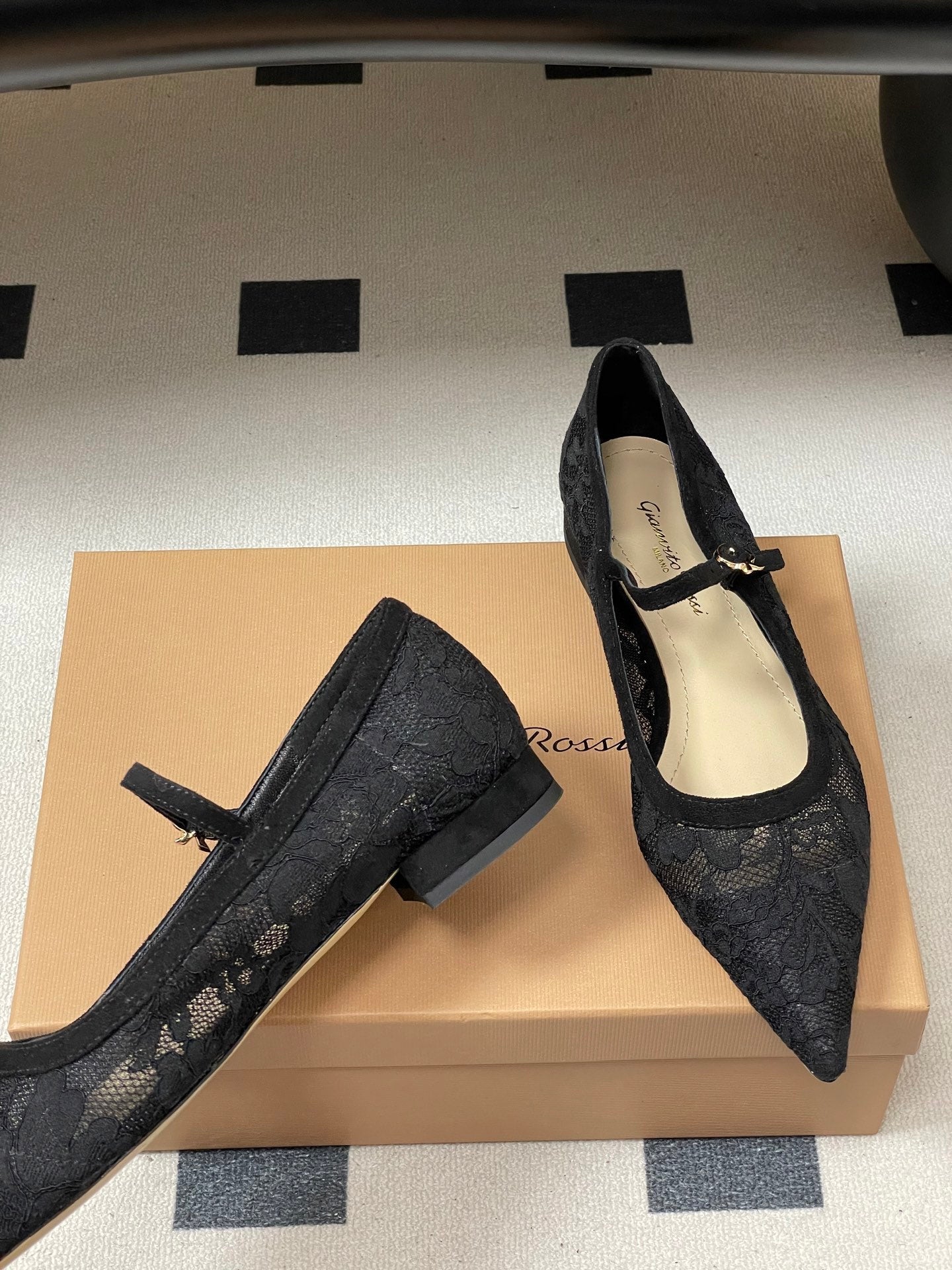 GIANVITO ROSSI 26S MARY JANE IN BLACK LACE
