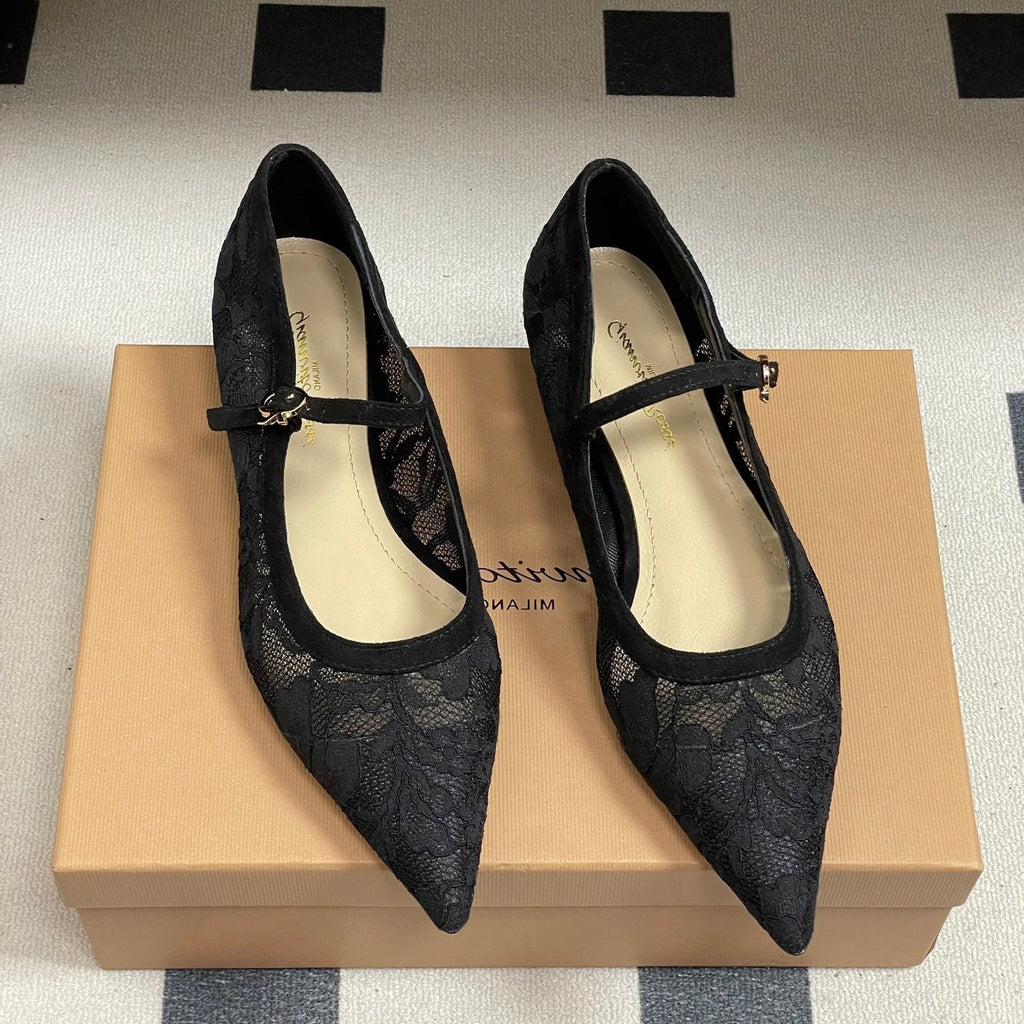 GIANVITO ROSSI 26S MARY JANE IN BLACK LACE