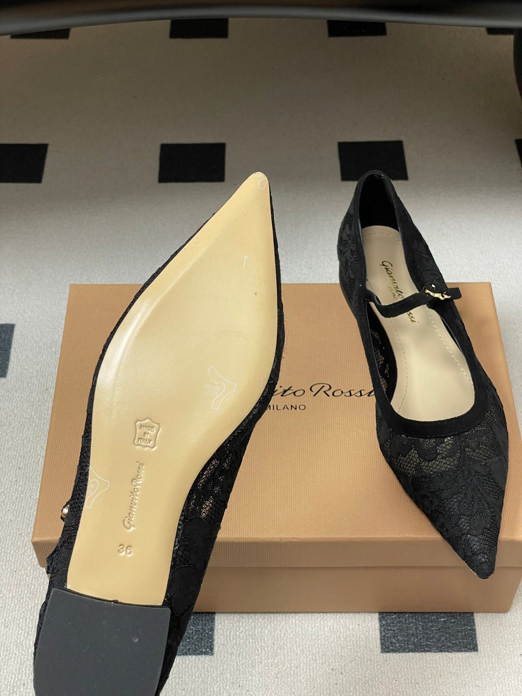 GIANVITO ROSSI 26S MARY JANE IN BLACK LACE