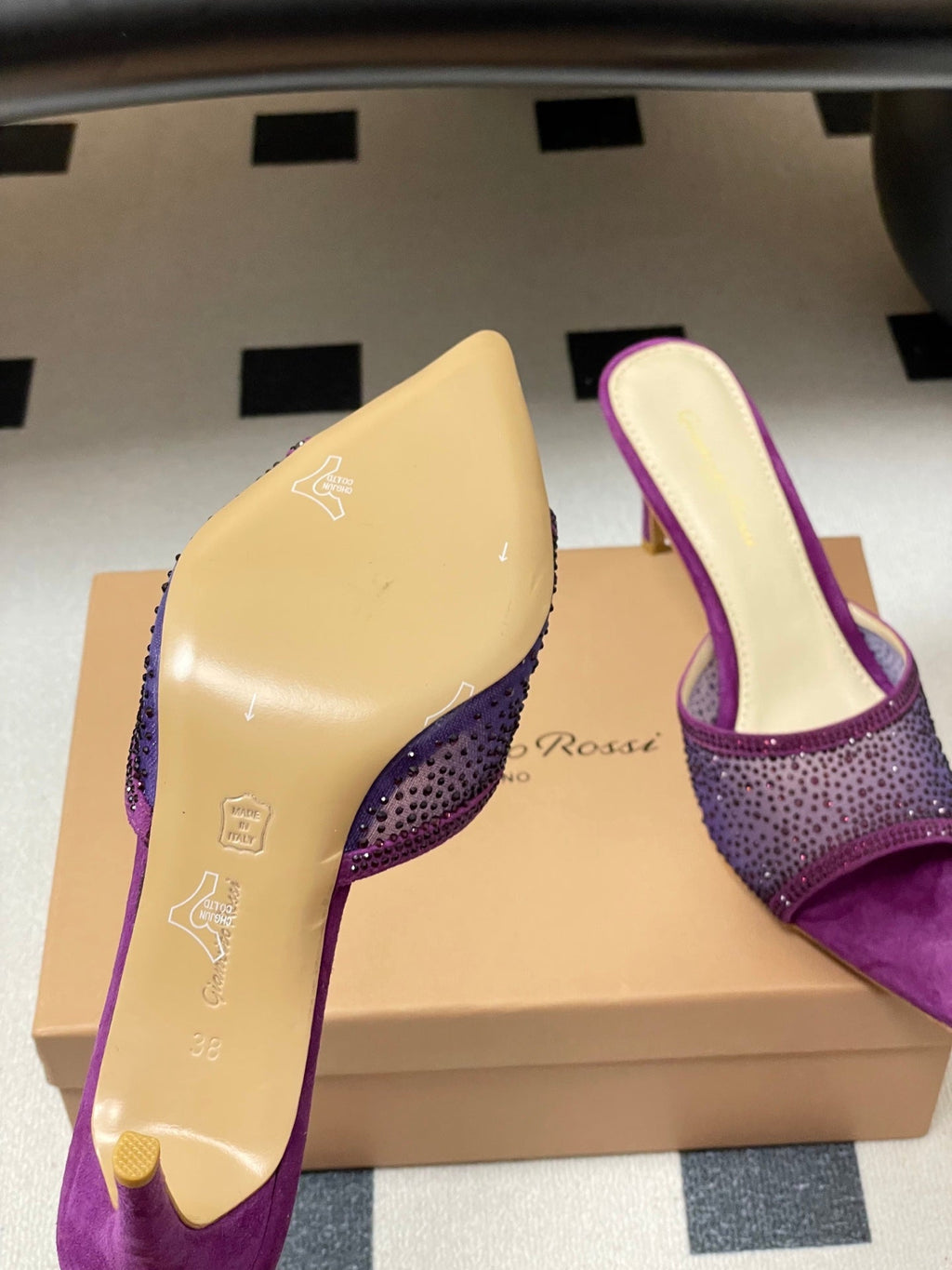 GIANVITO ROSSI 26S HIGH HEELS 85 MM IN PURPLE SUEDE WITH RHINESTONE STRAP
