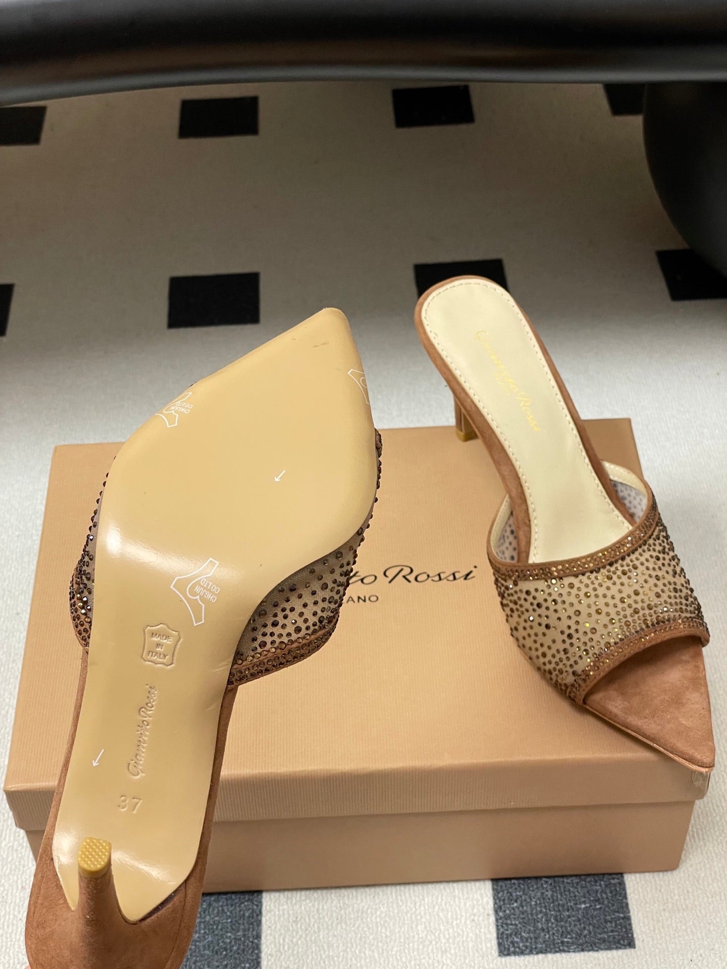 GIANVITO ROSSI 26S HIGH HEELS 85 MM IN BROWN SUEDE WITH RHINESTONE STRAP