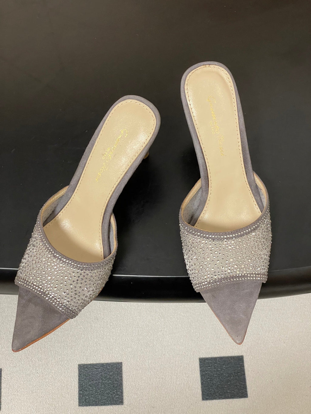 GIANVITO ROSSI 26S HIGH HEELS 85 MM IN GREY SUEDE WITH RHINESTONE STRAP