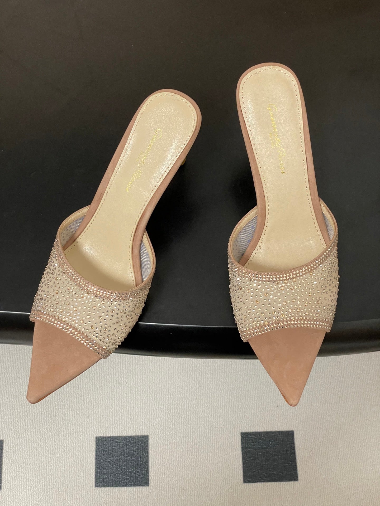 GIANVITO ROSSI 26S HIGH HEELS 85 MM IN NUDE BEIGE SUEDE WITH RHINESTONE STRAP