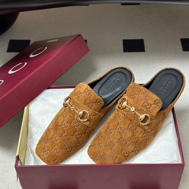 GUCCI 26S HORSEBIT LOAFER MULES IN MEDIUM BROWN SUEDE