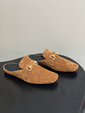 GUCCI 26S HORSEBIT LOAFER MULES IN MEDIUM BROWN SUEDE