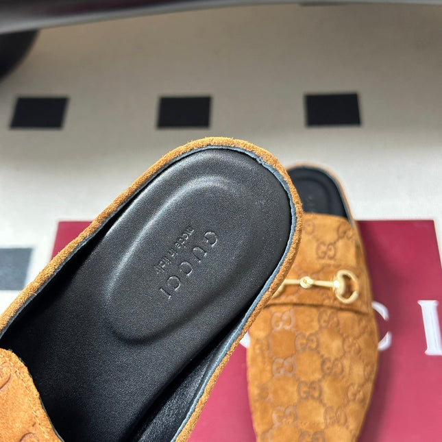 GUCCI 26S HORSEBIT LOAFER MULES IN MEDIUM BROWN SUEDE