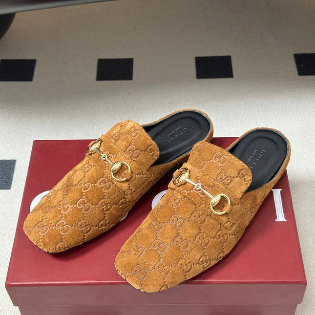GUCCI 26S HORSEBIT LOAFER MULES IN MEDIUM BROWN SUEDE