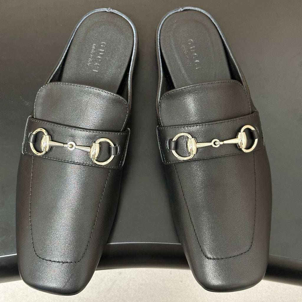 GUCCI 26S HORSEBIT LOAFER MULES IN BLACK CALFSKIN