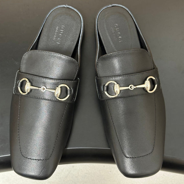 GUCCI 26S HORSEBIT LOAFER MULES IN BLACK CALFSKIN