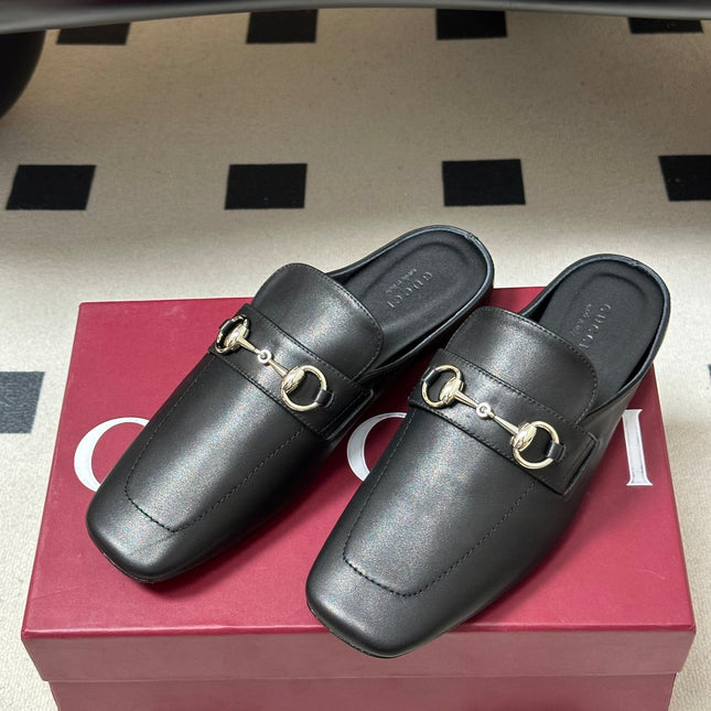 GUCCI 26S HORSEBIT LOAFER MULES IN BLACK CALFSKIN