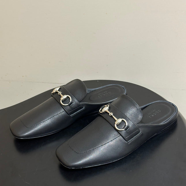 GUCCI 26S HORSEBIT LOAFER MULES IN BLACK CALFSKIN