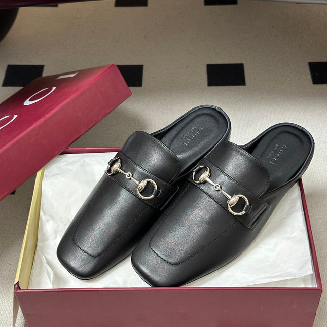 GUCCI 26S HORSEBIT LOAFER MULES IN BLACK CALFSKIN