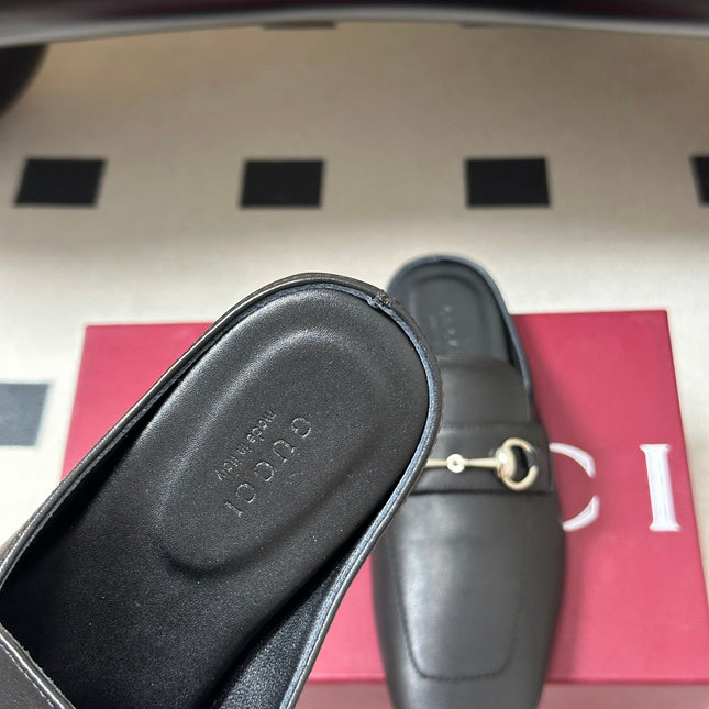 GUCCI 26S HORSEBIT LOAFER MULES IN BLACK CALFSKIN